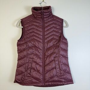 Track‎ & Field Womens Quilted Puffer Vest Burgundy Zip Up Lightweight Mock Neck